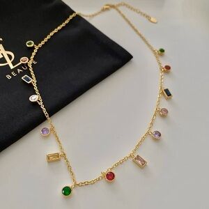 Elegant Gold Multicolor Gemstone Necklace